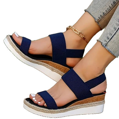 Sandalias de mujer de cuerda de cáñamo con tacón de cuña