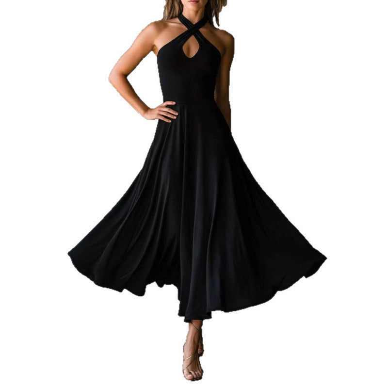Vestido largo retro con escote halter y espalda descubierta