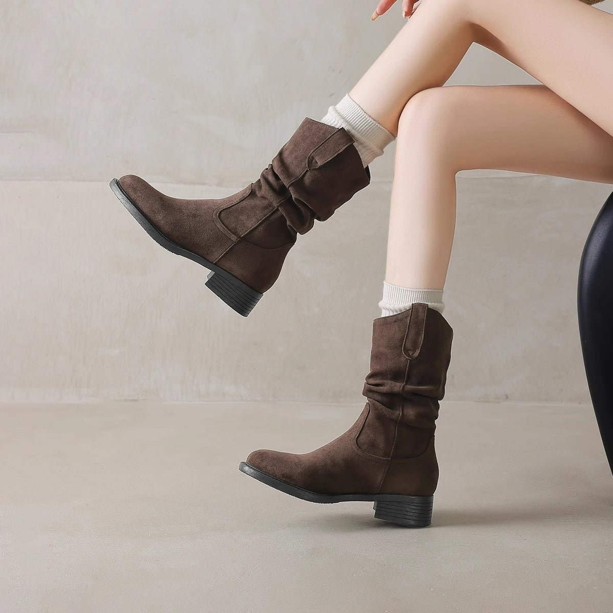 Botines de ante para mujer con tacón oculto, estilo western.