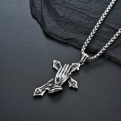 Praying Hands Cross Titanium Steel Pendant