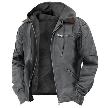 Mens Hooded Cotton Fleece Lined Zip Jacket