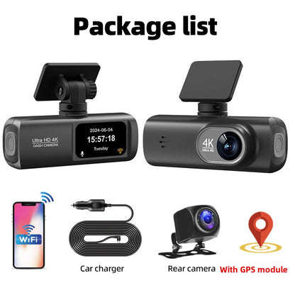 Grabadora de vídeo digital para coche con doble cámara 4K y resolución 4K.