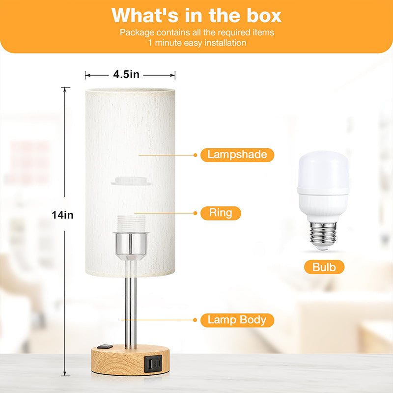 Lámpara decorativa de mesilla de noche con puertos de carga USB y C