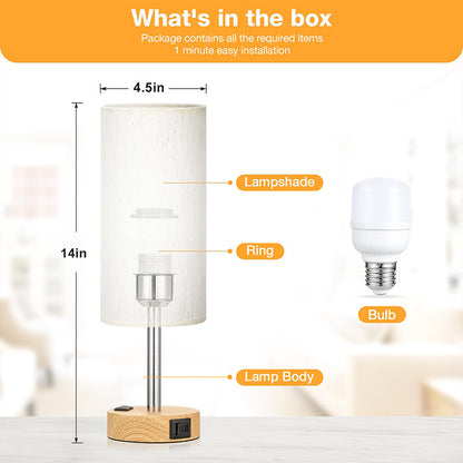 Lámpara decorativa de mesilla de noche con puertos de carga USB y C