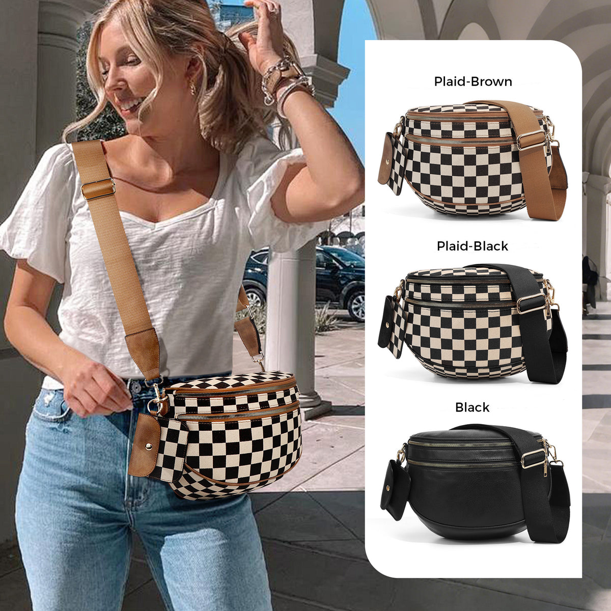 Bolso bandolera con estampado de ajedrez