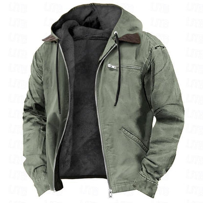 Mens Hooded Cotton Fleece Lined Zip Jacket