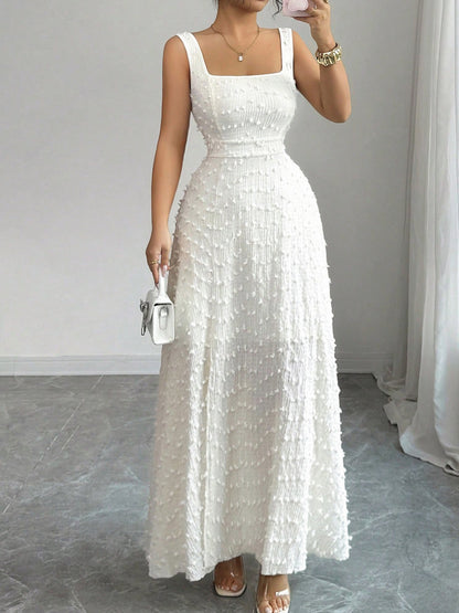 Vestido largo de jacquard con escote cuadrado