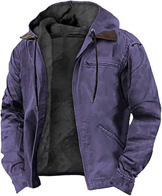 Mens Hooded Cotton Fleece Lined Zip Jacket