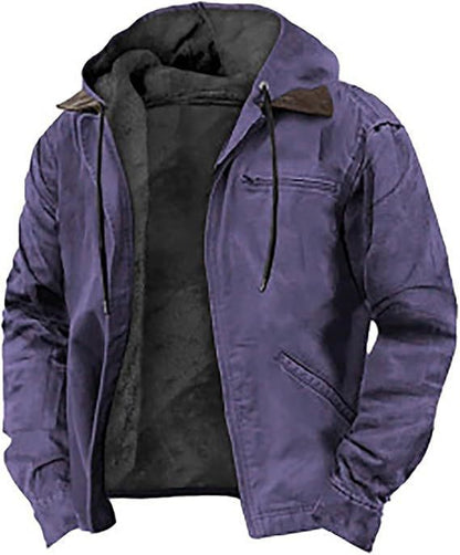 Mens Hooded Cotton Fleece Lined Zip Jacket