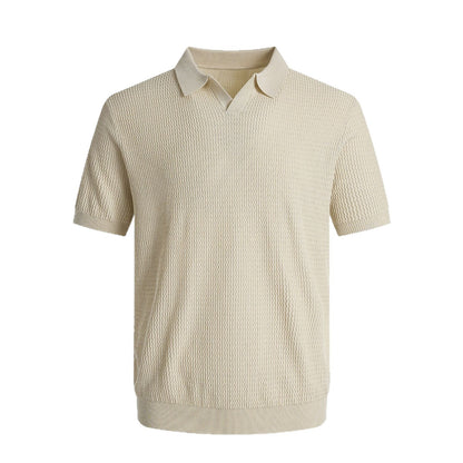 Mens Ice Silk Seagull Collar V-Neck Polo Shirt