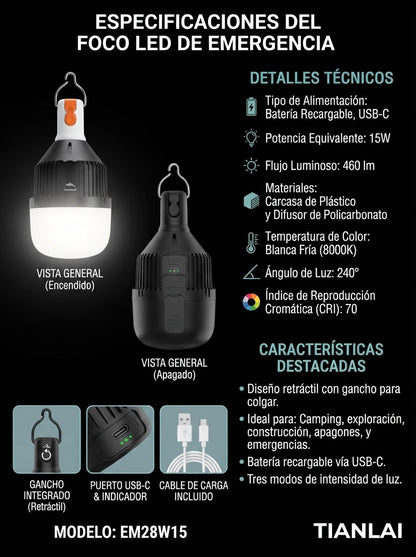 Foco LED de Emergencia Portátil 15w