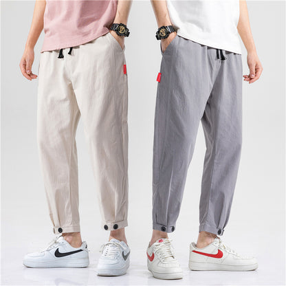 Pantalones de lino rectos y cortos para hombre