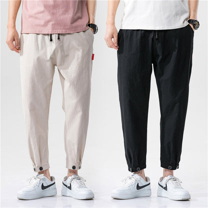Pantalones de lino rectos y cortos para hombre