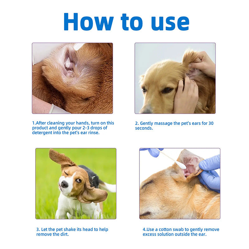 Solución limpiadora de oídos para mascotas con fórmula antibacteriana