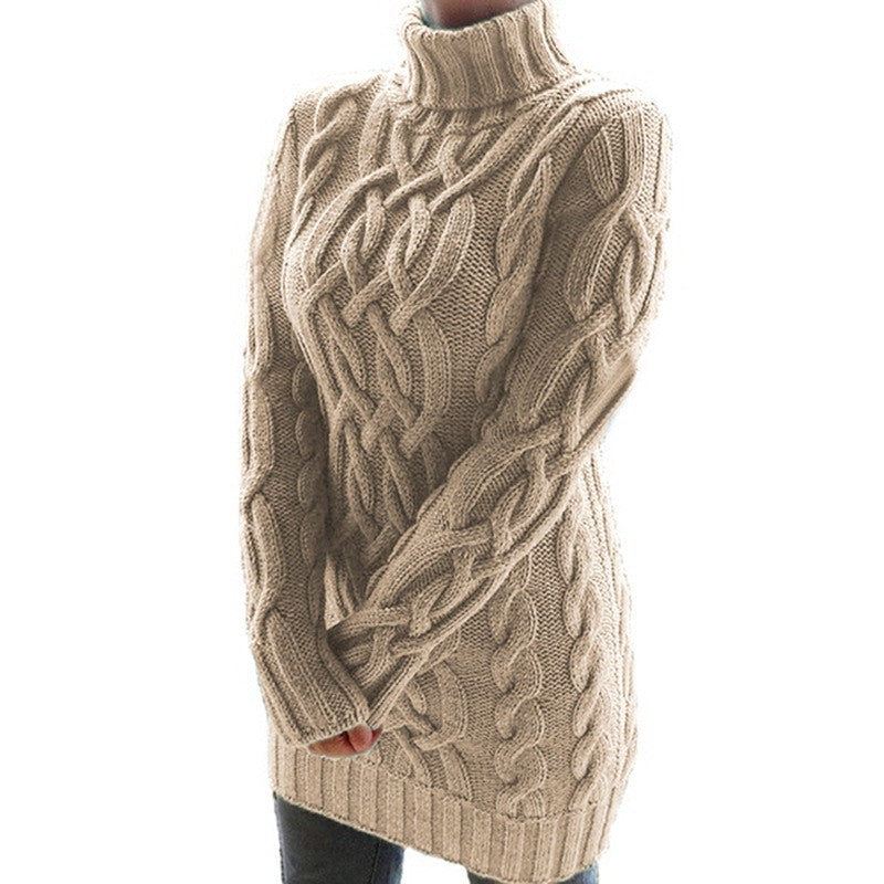 Womens Retro Cable Knit Turtleneck Sweater Dress