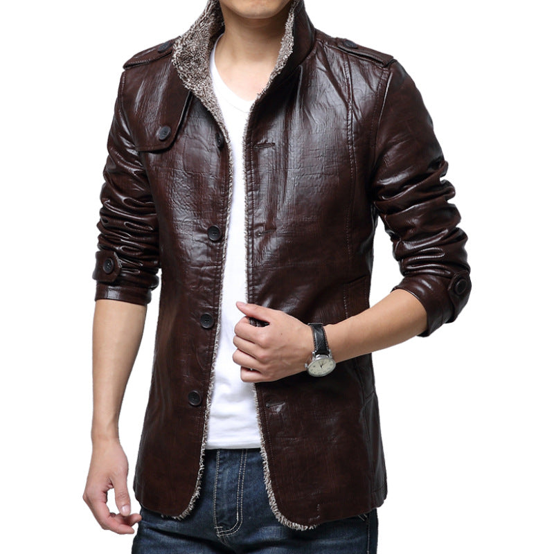 Chaqueta de cuero sintético para hombre, abrigo de invierno