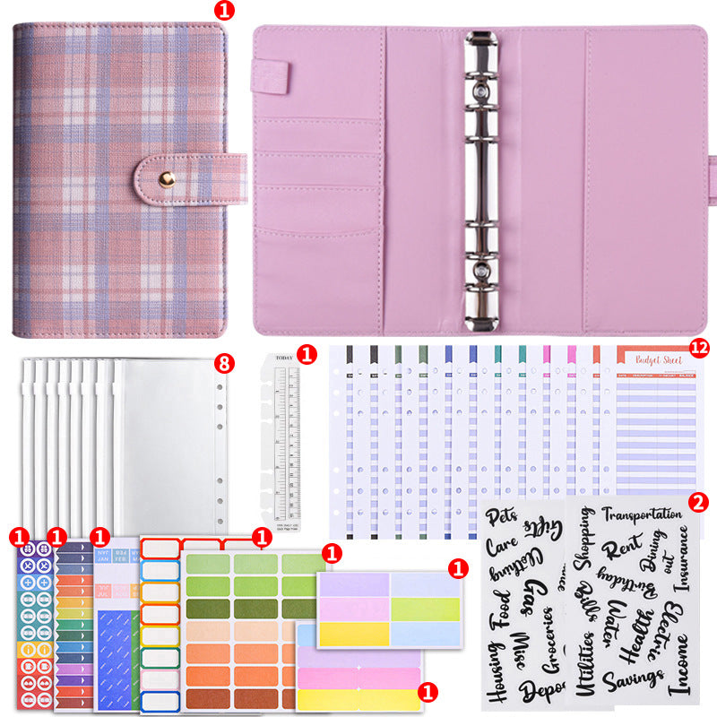 Cuaderno planificador de presupuesto de hojas sueltas con estampado a cuadros de lona