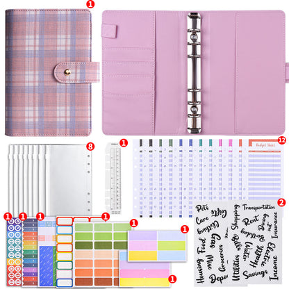 Cuaderno planificador de presupuesto de hojas sueltas con estampado a cuadros de lona