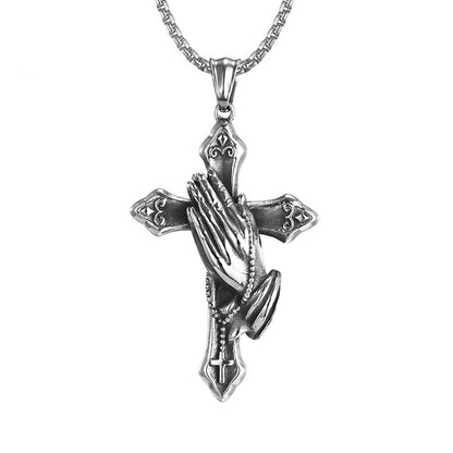 Praying Hands Cross Titanium Steel Pendant