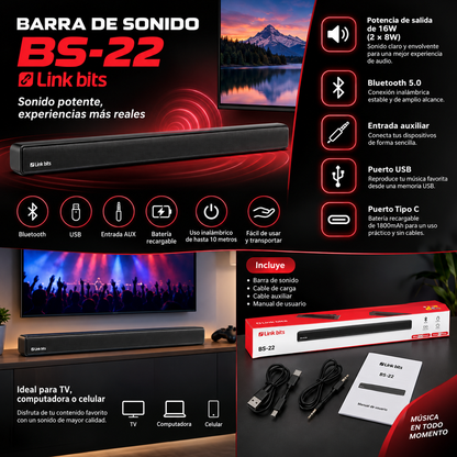 Barra de Sonido Link Bits BS-22 de 16W