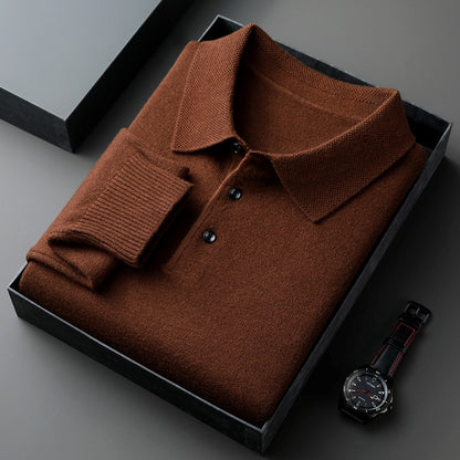 Mens Wool Blend Sweater with Turn-Down Collar