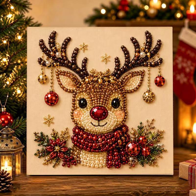 Christmas Diamond Painting DIY Set with Santa Claus and Reindeer Design