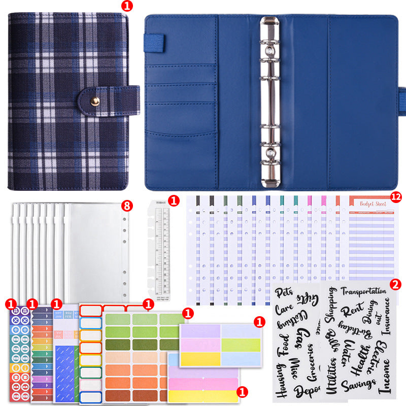 Cuaderno planificador de presupuesto de hojas sueltas con estampado a cuadros de lona