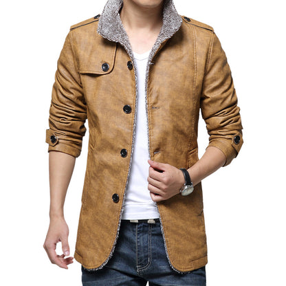Chaqueta de cuero sintético para hombre, abrigo de invierno