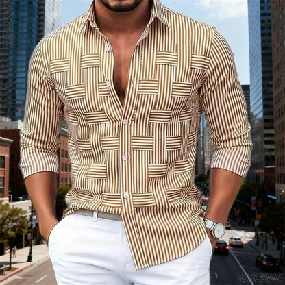 Camisa de manga larga a rayas azules y blancas para hombre