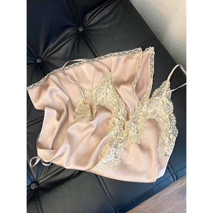 Pijama de seda con encaje para mujer