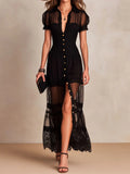 Elegante vestido de gasa de manga corta