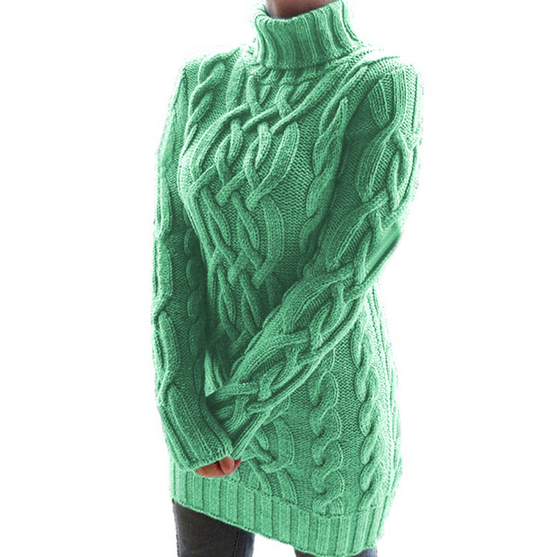 Womens Retro Cable Knit Turtleneck Sweater Dress