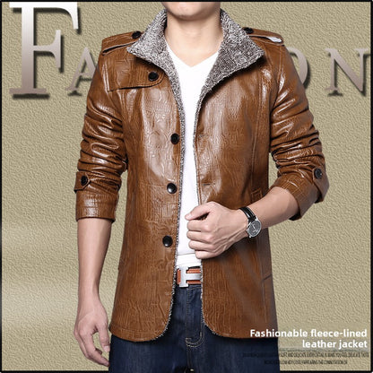 Chaqueta de cuero sintético para hombre, abrigo de invierno