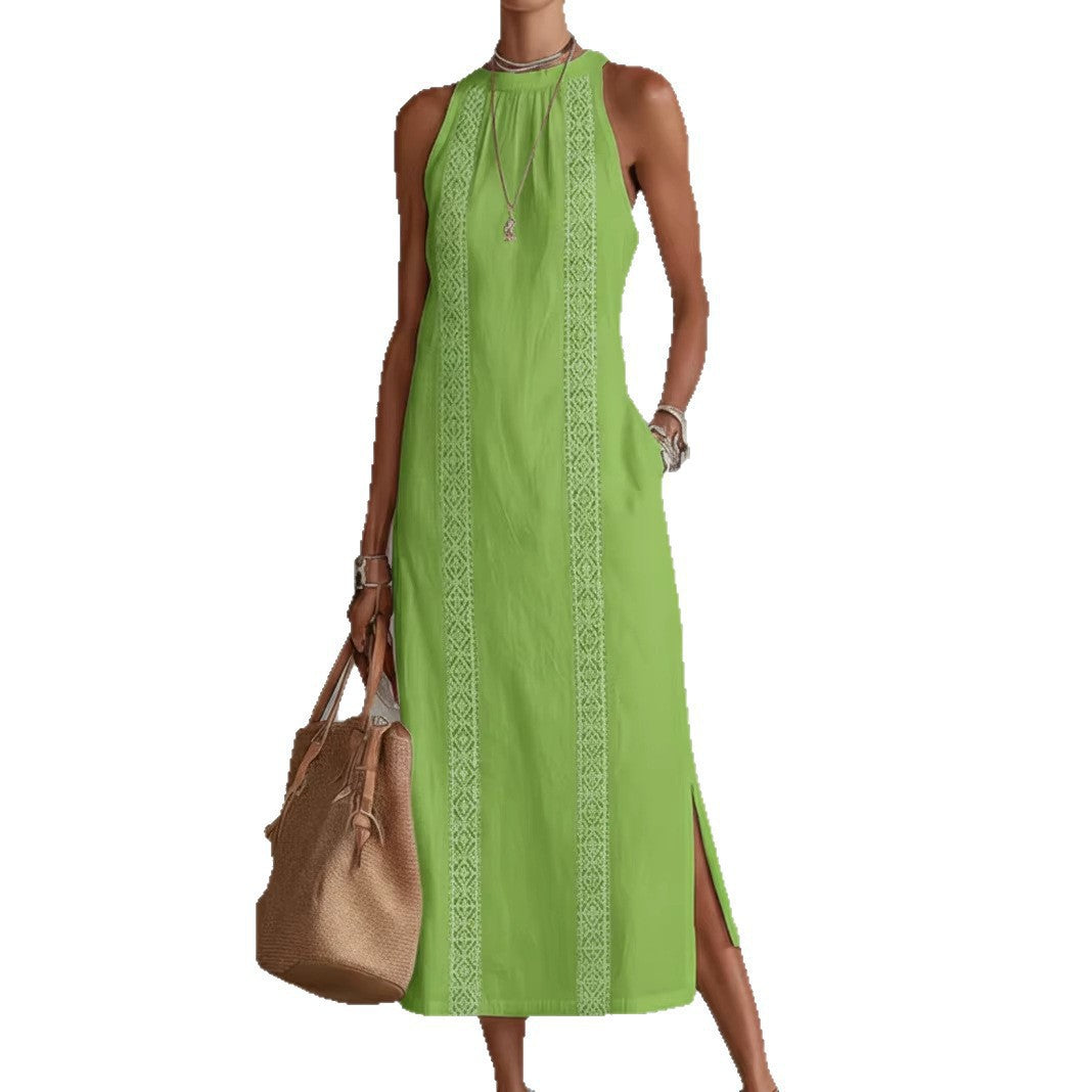 Vestido sin mangas con cuello halter y encaje patchwork para mujer