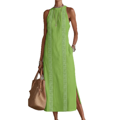 Vestido sin mangas con cuello halter y encaje patchwork para mujer