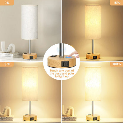 Lámpara decorativa de mesilla de noche con puertos de carga USB y C