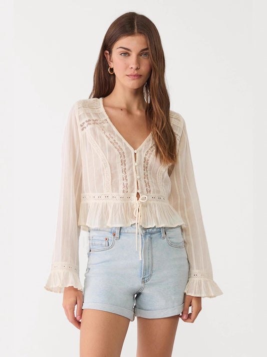 Blusa informal de mujer con ribete de encaje