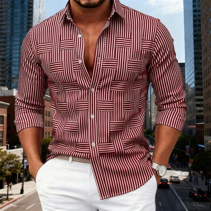 Camisa de manga larga a rayas azules y blancas para hombre
