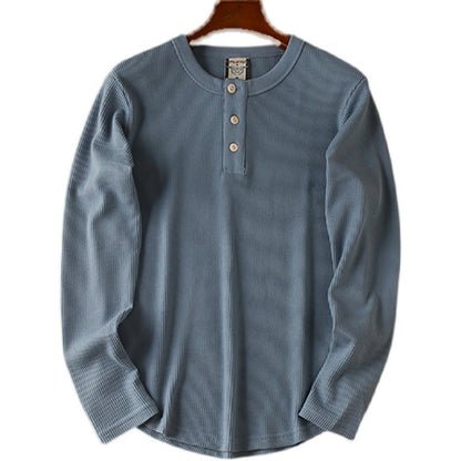 Camiseta de manga larga con cuello en V Henry de algodón tipo gofre para hombre
