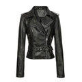 Chaqueta de cuero sintetico para mujer estilo motociclista con cuello de solapa