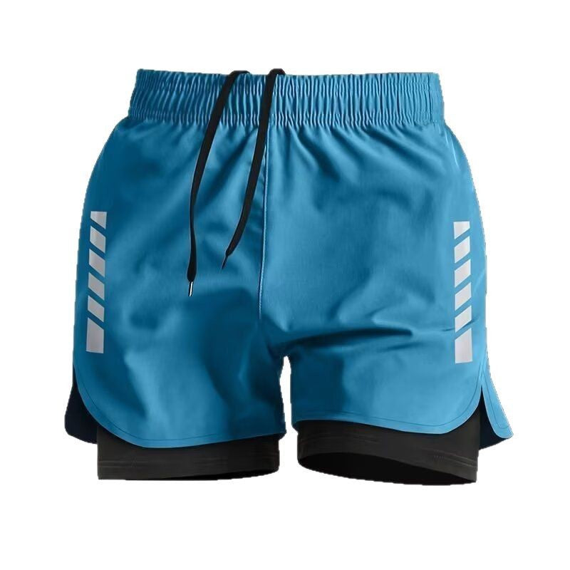 Pantalones cortos deportivos de doble capa con bolsillo para el teléfono y forro.