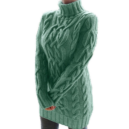 Womens Retro Cable Knit Turtleneck Sweater Dress