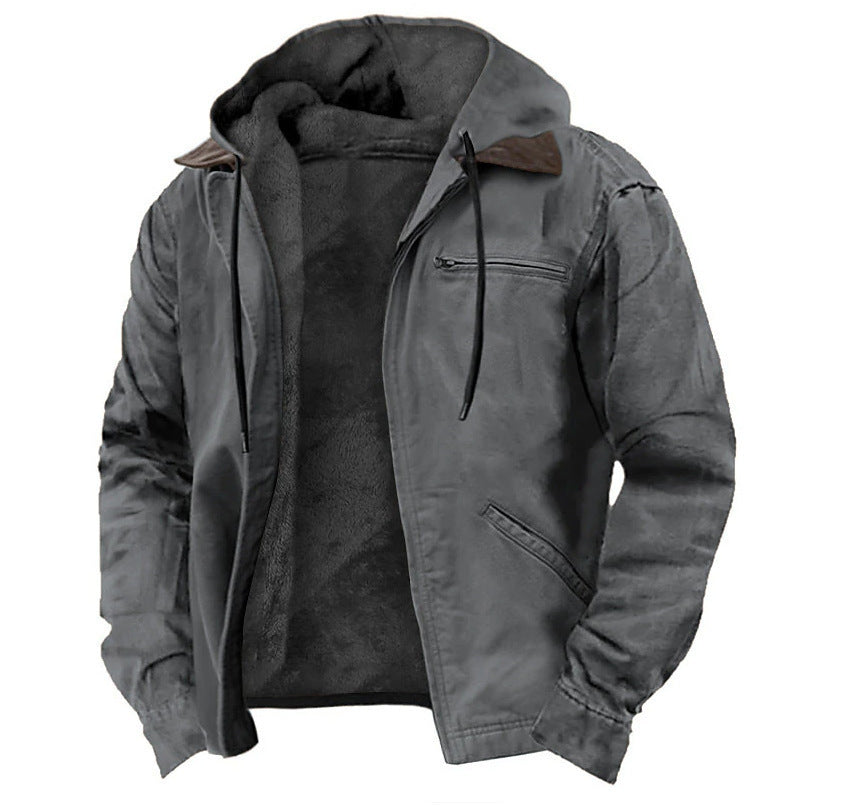Mens Hooded Cotton Fleece Lined Zip Jacket
