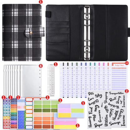 Cuaderno planificador de presupuesto de hojas sueltas con estampado a cuadros de lona