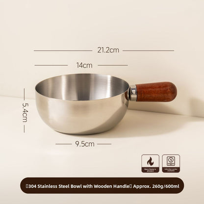 Olla de cocina de acero inoxidable con mango de madera