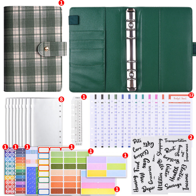 Cuaderno planificador de presupuesto de hojas sueltas con estampado a cuadros de lona