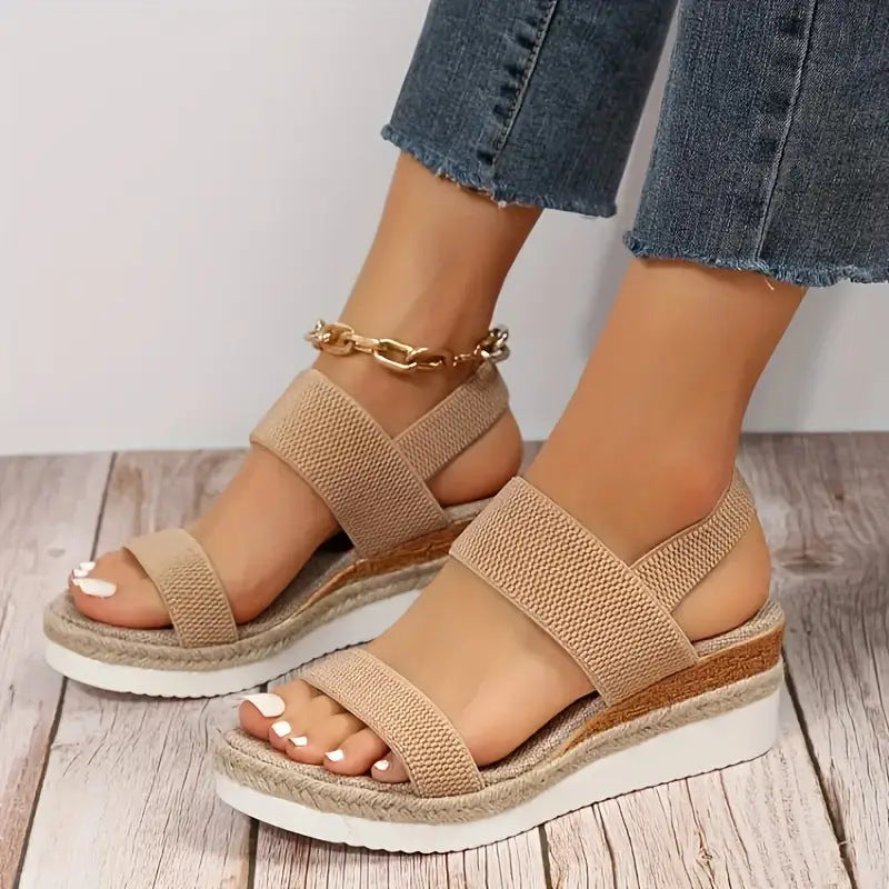 Sandalias de mujer de cuerda de cáñamo con tacón de cuña