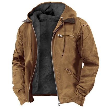 Mens Hooded Cotton Fleece Lined Zip Jacket